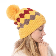 Wave Pom Beanie Women's Winter Soft Knit Beanie Hat With Pom Pom