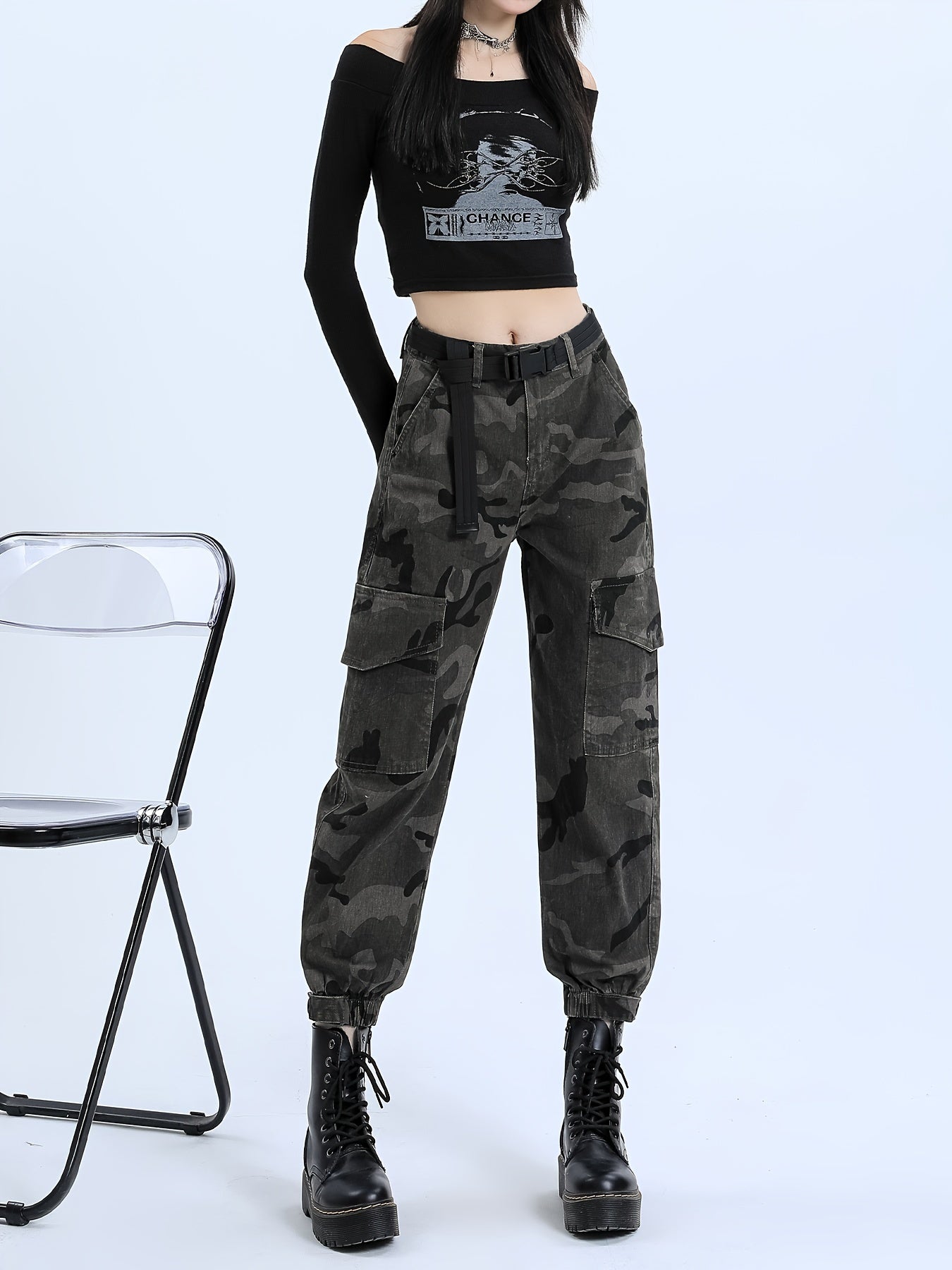 Cargo Pants Elastic Waist Cropped Jogger Pants Women's Denim Jeans