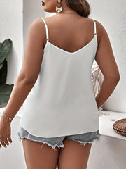 Laser Cut V Neck Cami Top with Floral Trim