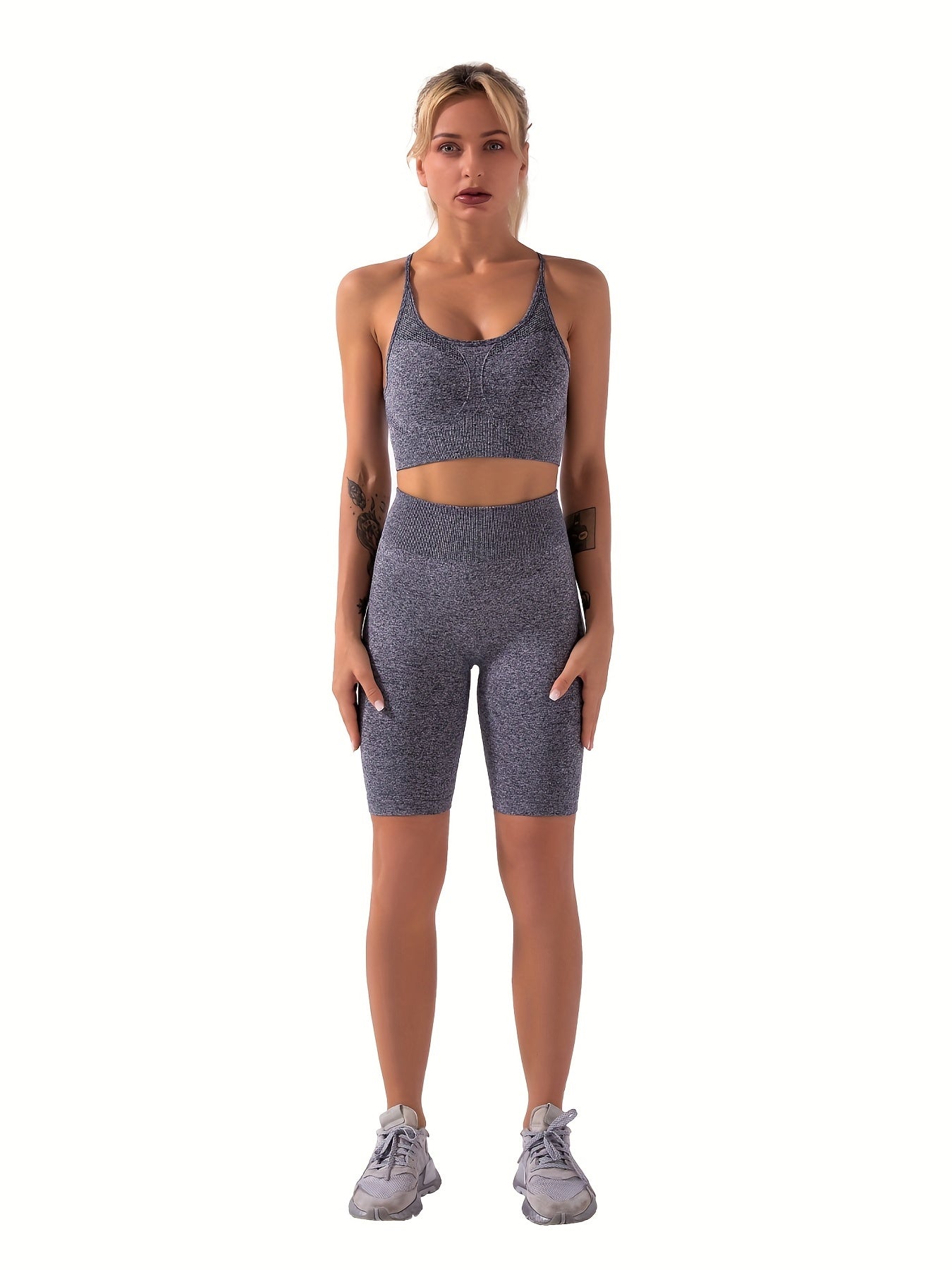 2pcs Seamless Workout Sets High Impact Sports Bras And High Waist Biker Shorts