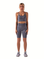 2pcs Seamless Workout Sets High Impact Sports Bras And High Waist Biker Shorts