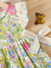 Girls' Spring Floral Flutter Sleeve Casual Dress - Party Vacation Dress