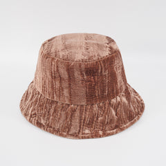 Retro Wrinkled Velvet Bucket Hat Women's Solid Winter Warm Fisherman Hat