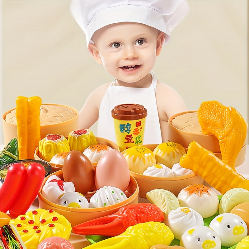 Kids Kitchen Toy Set Snacks, Steamed Buns, Breakfast, Hamburger, Fruit, Pizza