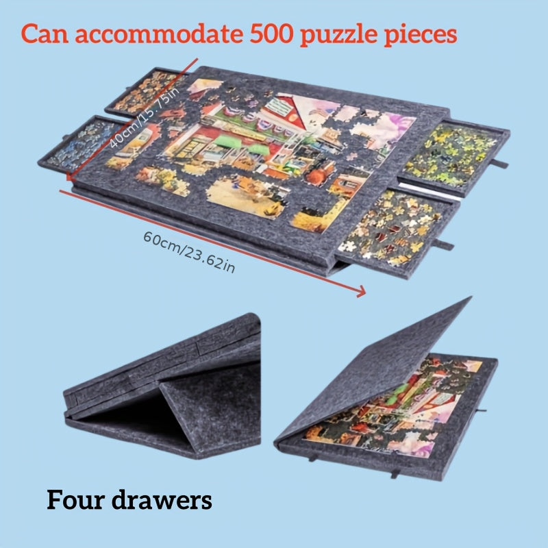 Foldable Puzzle Mat with Stand and Drawers, Up to 500pcs, 9mm Thickness