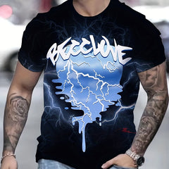 Lightning Pattern T shirt Men's Casual Street Style Tee Shirt