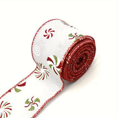 Christmas Ribbons Candy Wired Edge Ribbon Peppermints Pattern DIY Crafts Wreath