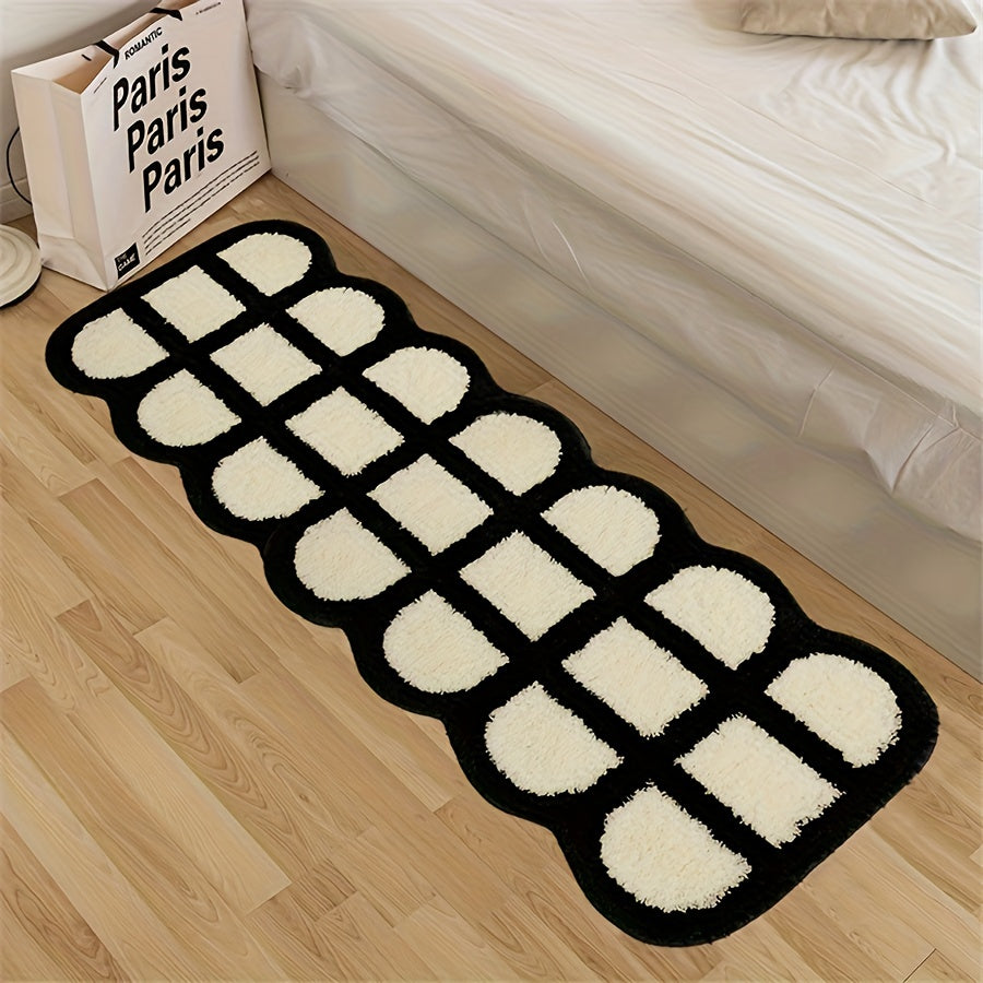 Plaid Area Rug Hand Washable Polyester Mat for Home Hotel Decor