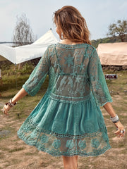 Floral Eyelet Embroidery Cover Up Beach Blouse