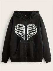 Halloween Goth Sweatshirt Women's Plus Heart Skull Print Long Sleeve