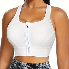 High Support Sports Bra Zipper Closure Padded Racerback for Women