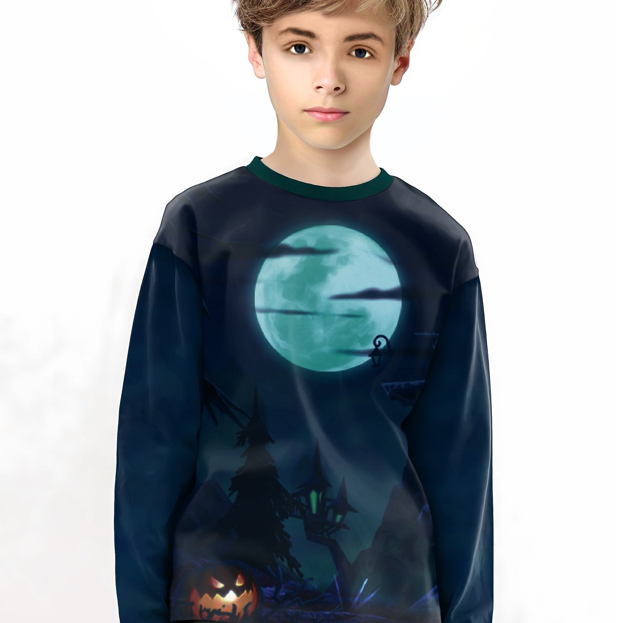 3D Pumpkin Moon Long Sleeve T-shirt Kids Street Wear