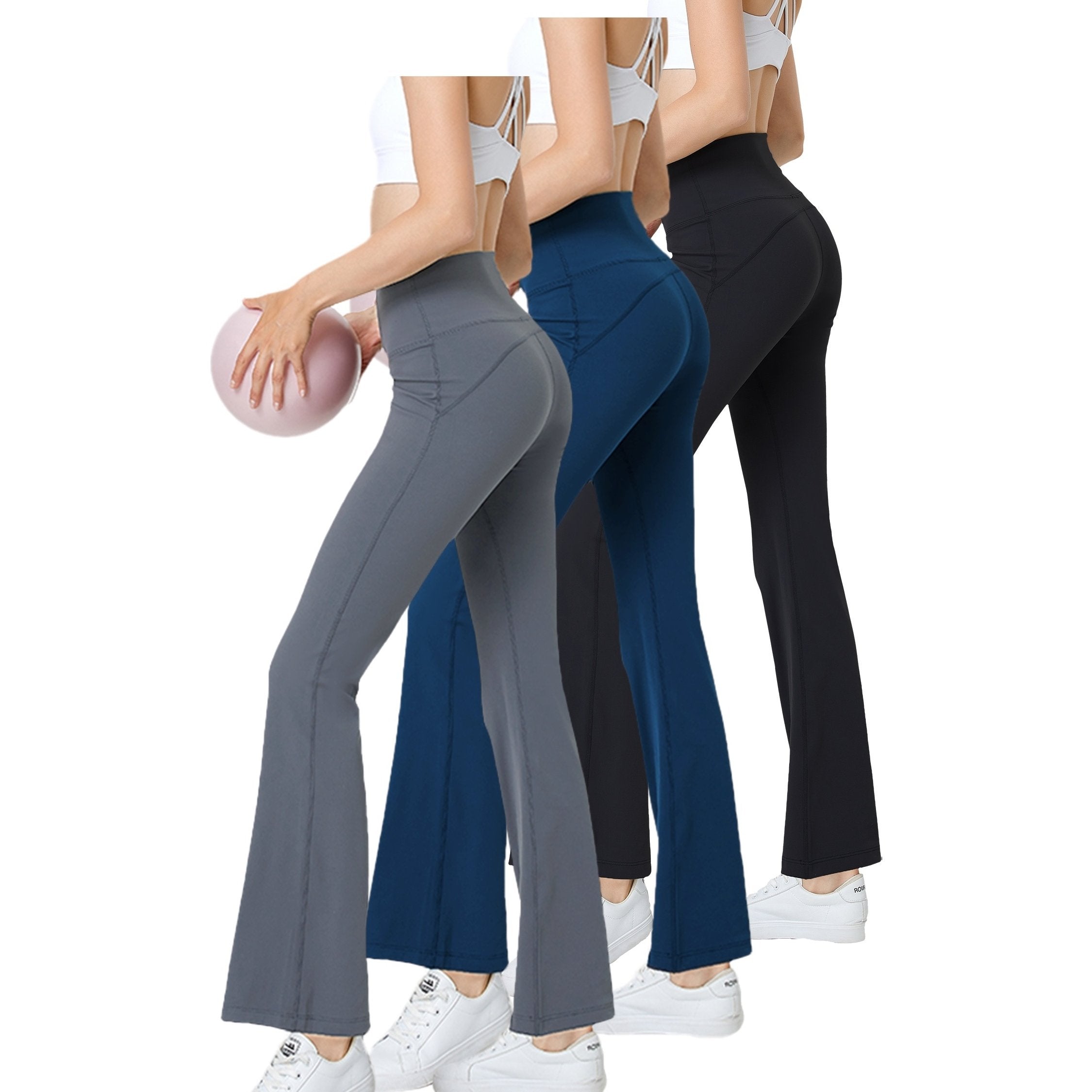 High Waist Yoga Flare Pants with Tummy Control and Pockets