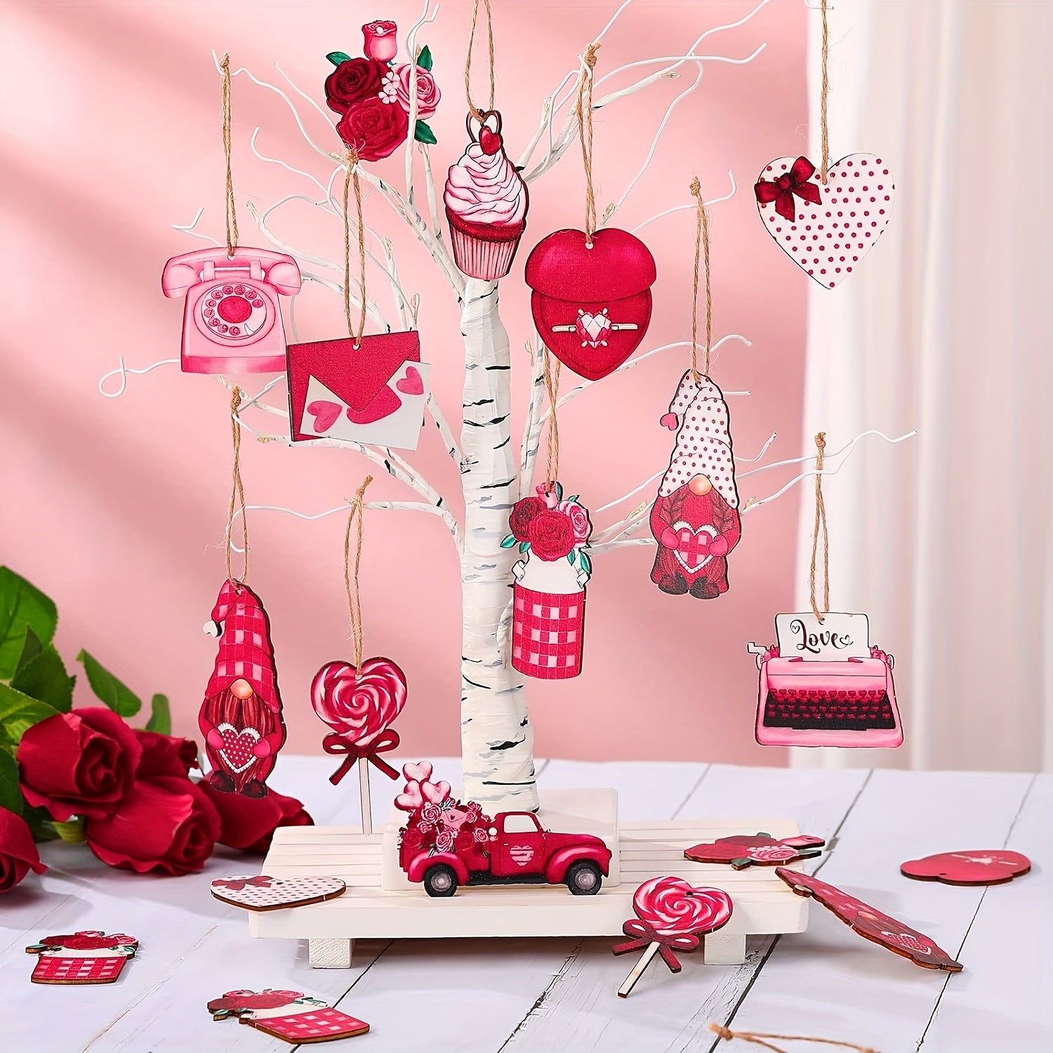 12pcs Heart Gnome Hanging Ornaments Romantic Decoration DIY Garland For Party
