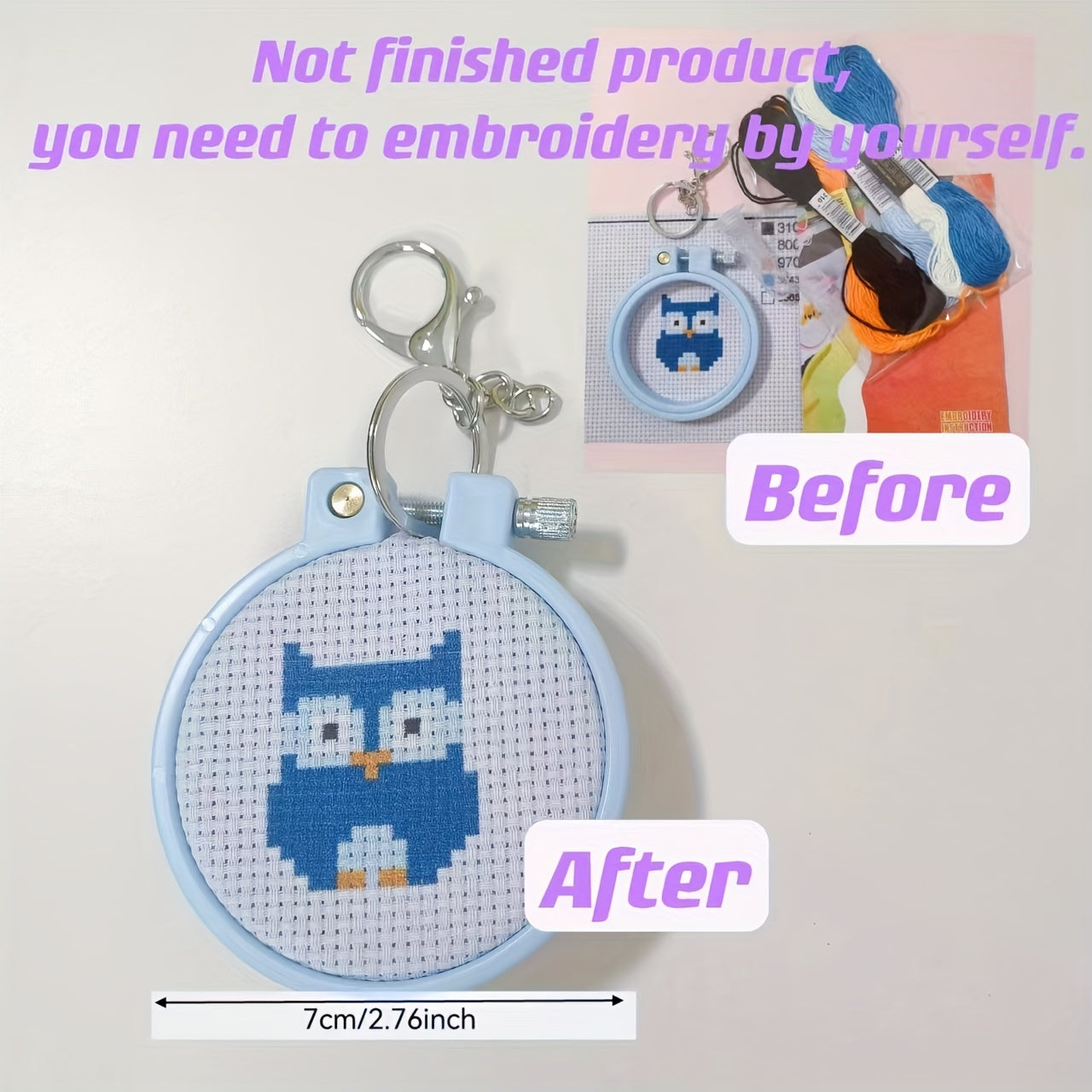 Cartoon Cross Stitch Key Ring Kit for Bag Decoration