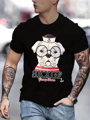 Men's Cartoon Dog Print T shirt Active Slightly Stretch Tee