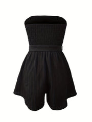 Off Shoulder Solid Ruched Wide Leg Romper