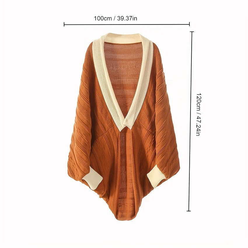 Cashmere Cardigan Large Warm Shawl Wrap Solid Retro Cape With Sleeves