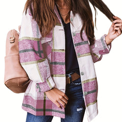 Plaid Print Shacket Jacket Long Sleeve Button Front Outerwear