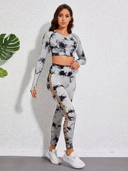 Tie Dye Sports Set Long Sleeve Tee & Breathable Pant Women's Activewear