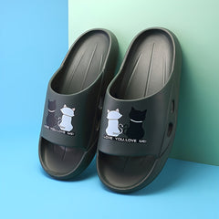 Men's Cartoon & Cat Slide Slippers, Quick Drying