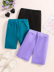 4pcs Girls Solid Elastic Waist Safety Shorts Leggings Under Skirt Dress
