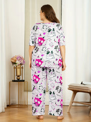 Women's Plus Owl & Cakes Print Short Sleeve Pajama Set