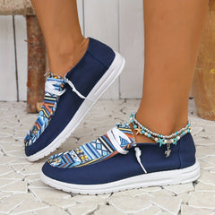 Geometric Pattern Canvas Shoes Lace Up Lightweight Outdoor Walking Shoes