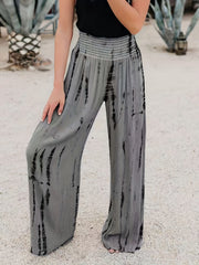 Tie Dye Wide Leg Pants Casual Shirred Waist Pants