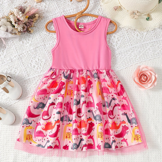Girls Dinosaur Tulle Dress Party Princess Beach Holiday Outfit