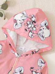 Elephant Print Zip Up Hooded Jacket for Toddler Girls