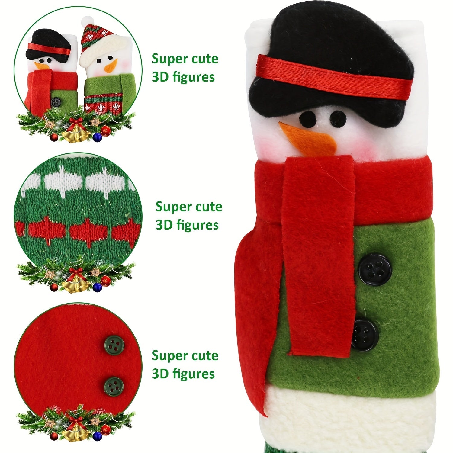 3pcs Snowman Christmas Fridge Handle Covers Kitchen Appliance Protector