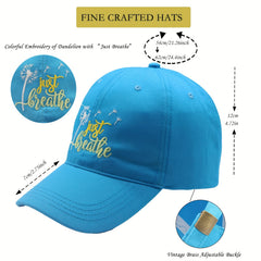 Just Breathe Embroidered Casual Baseball Cap Soft Outdoors Hat