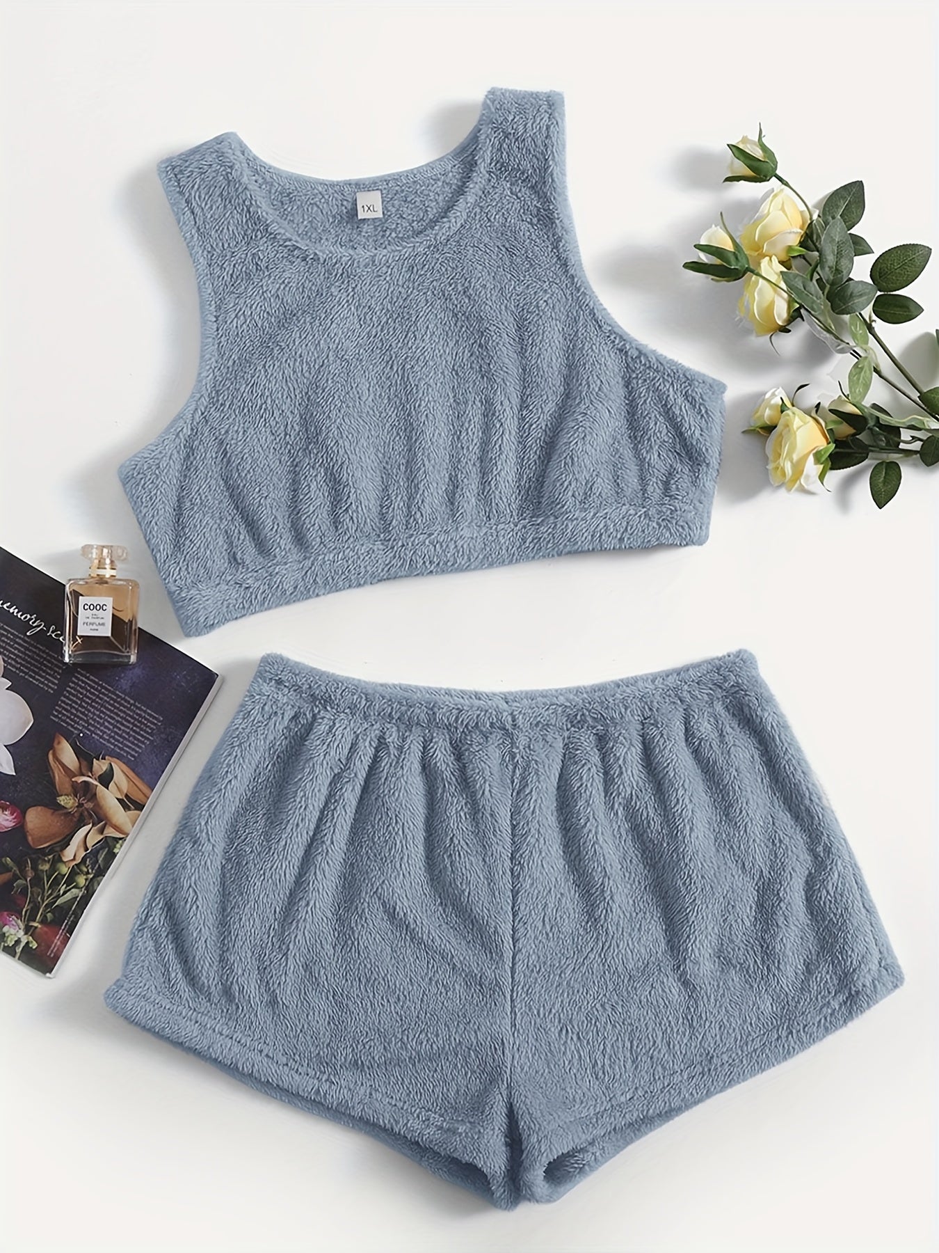 Plush Crop Tank & Shorts Pajamas Set Two Piece