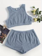 Plush Crop Tank & Shorts Pajamas Set Two Piece