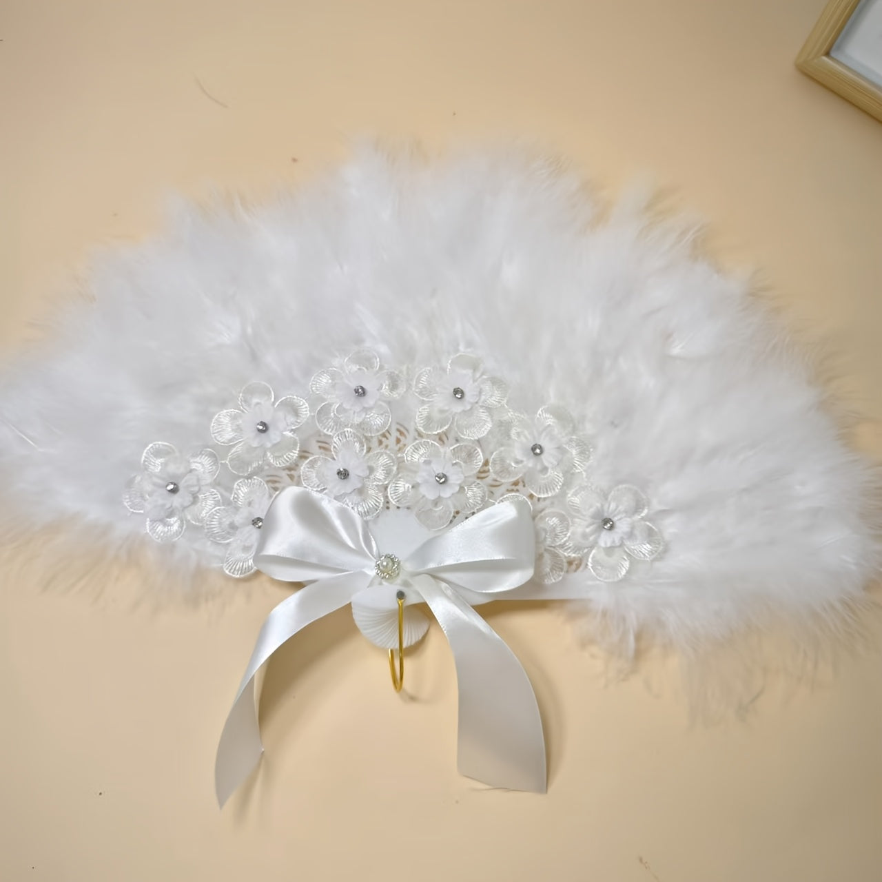Feather Fan Pearl Bride Handheld Fan Single Lady Party Wedding Decor