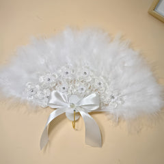 Feather Fan Pearl Bride Handheld Fan Single Lady Party Wedding Decor