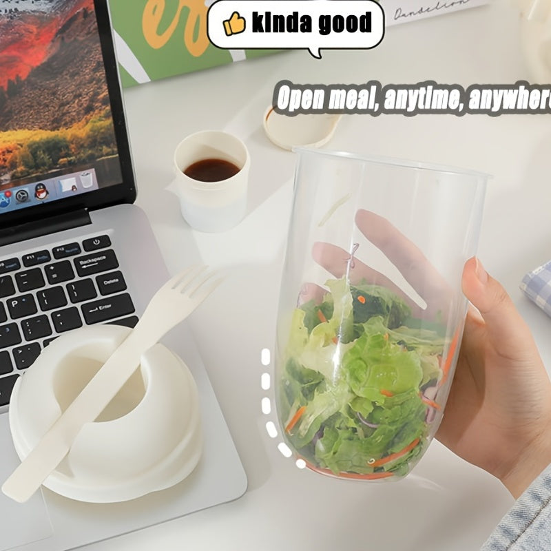 Portable Mason Cup with Fork Lid for Breakfast Salads Sauces - Outdoor Fitness