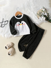 Kids Coral Fleece Pajamas Set Cartoon Animal Patched Loungewear