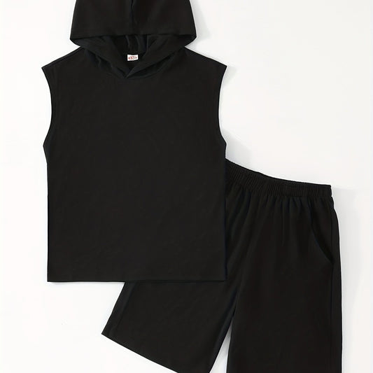 Boys Casual Hooded Tank Top & Shorts Set Summer Clothes