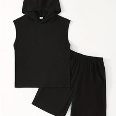 Boys Casual Hooded Tank Top & Shorts Set Summer Clothes