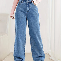 Loose Fit Straight Jeans Non Stretch Slash Pockets Baggy Denim Pants