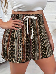 Ethnic Floral Print Shorts Boho Drawstring Wide Leg Shorts Women's Clothing