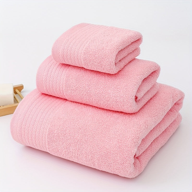 3pcs Solid Towel Set Soft Washcloth Hand Towel Bath Towel Thickened Absorbent