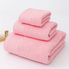 3pcs Solid Towel Set Soft Washcloth Hand Towel Bath Towel Thickened Absorbent