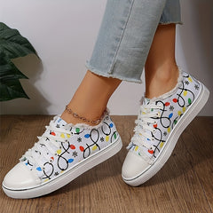 Women's Cartoon Pattern Flat Shoes Lightweight Comfortable Lace Up Sports Shoes