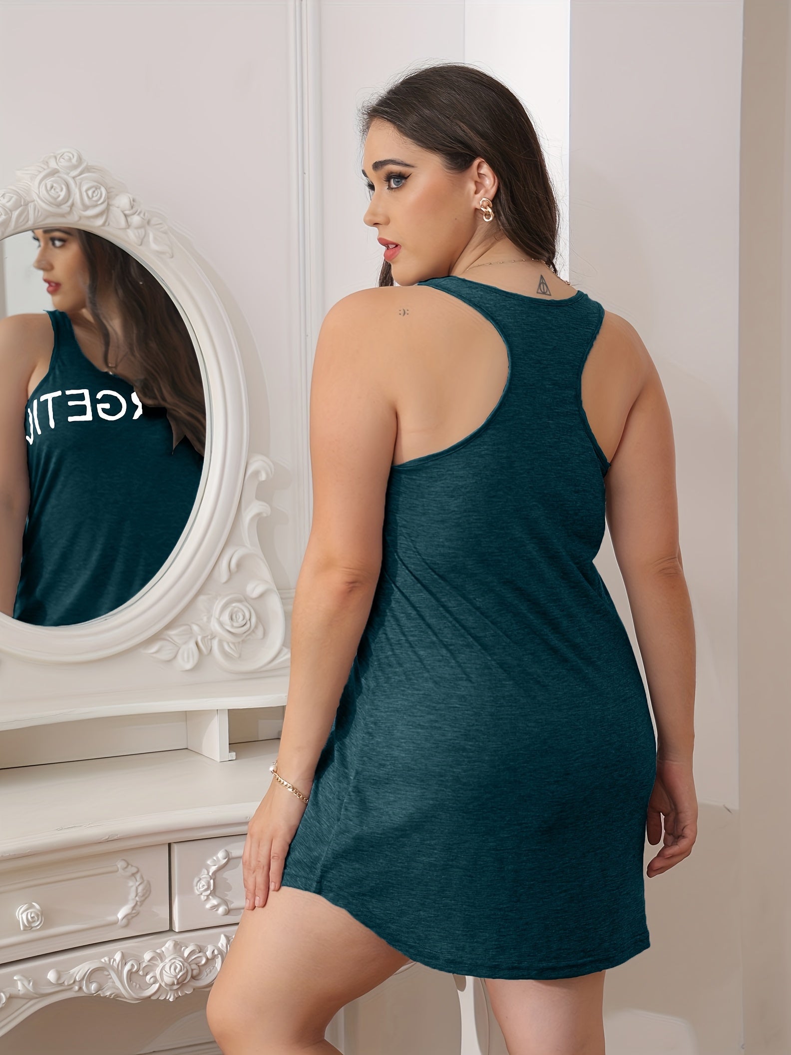 Letter Print Tank Sleep Dress Casual Nightdress