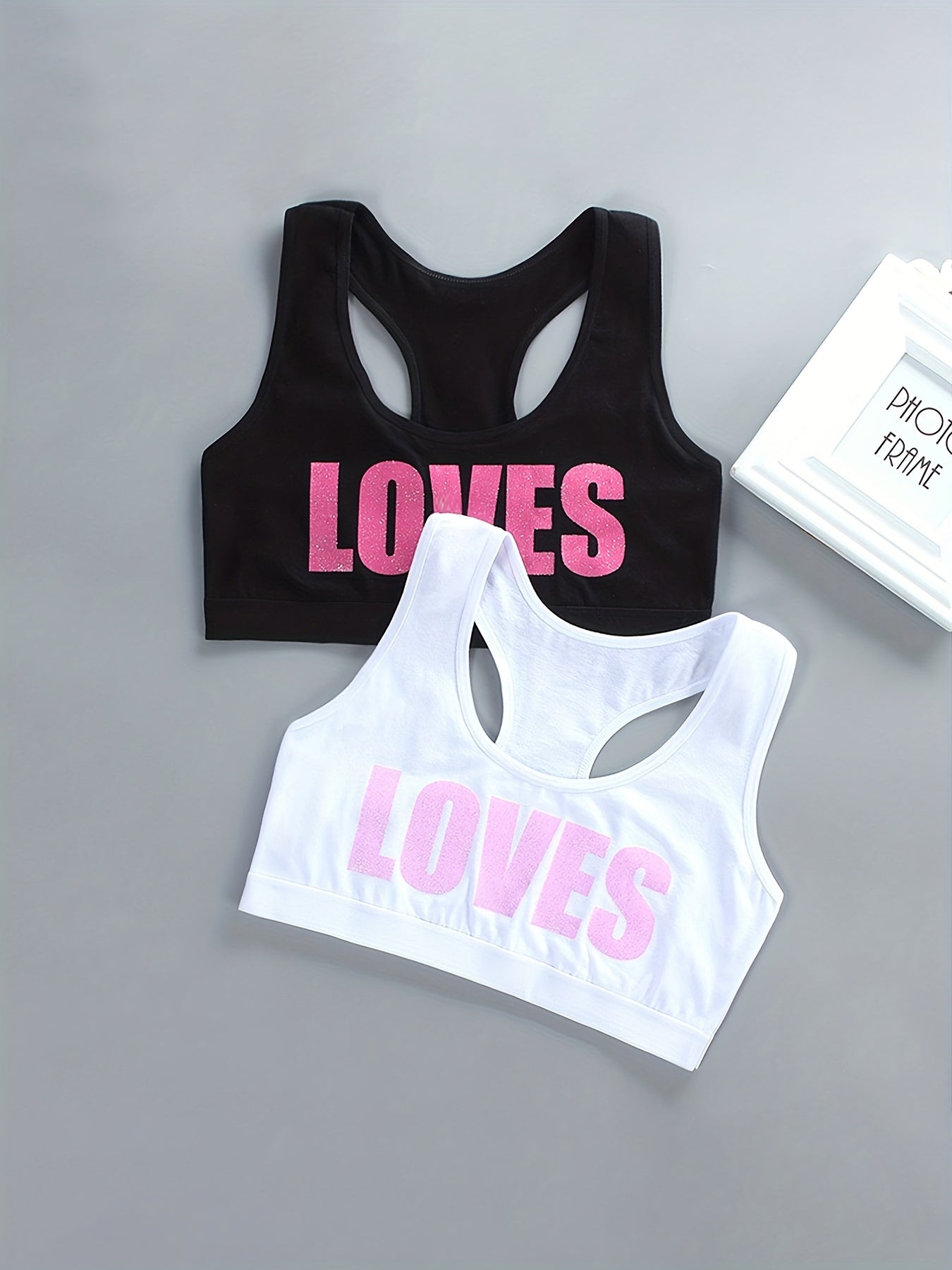 Girls Sports Bra LOVES Print No Steel Ring Breathable Soft Racerback Bra