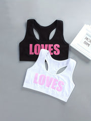 Girls Sports Bra LOVES Print No Steel Ring Breathable Soft Racerback Bra