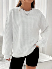 Waffle Grid Crew Neck Sweatshirt for Women